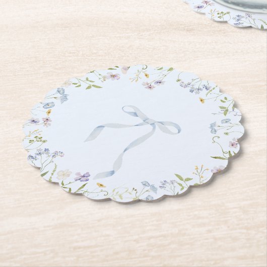 Blue Wildflower lint Bow baby shower Kartonnen Onderzetters (Gekanteld)