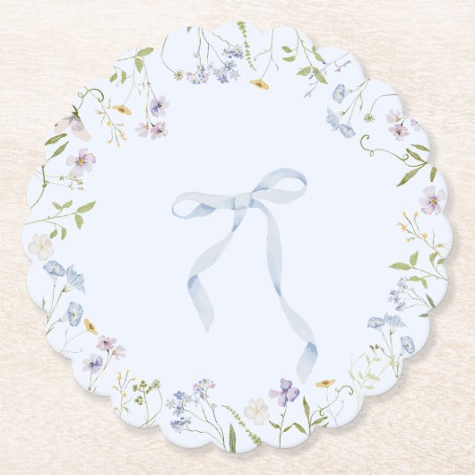 Blue Wildflower lint Bow baby shower Kartonnen Onderzetters (Voorkant)