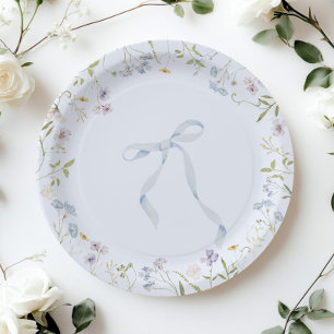 Blue Wildflower lint Bow baby shower Papieren Bordje