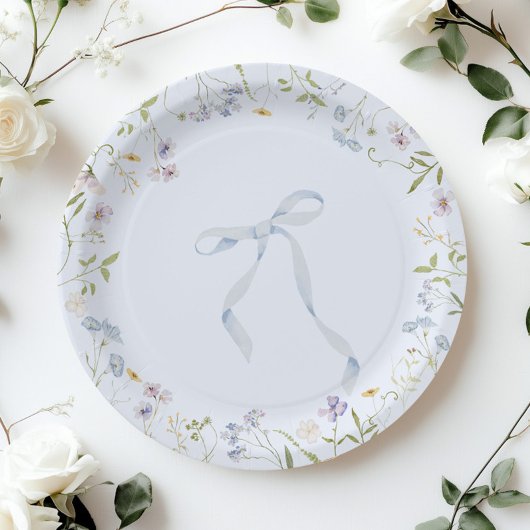 Blue Wildflower lint Bow baby shower Papieren Bordje
