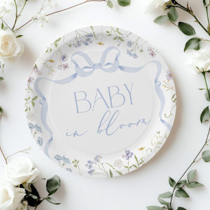 Blue Wildflower lint Bow baby shower Papieren Bordje