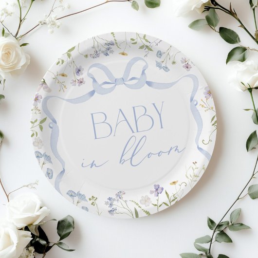 Blue Wildflower lint Bow baby shower Papieren Bordje