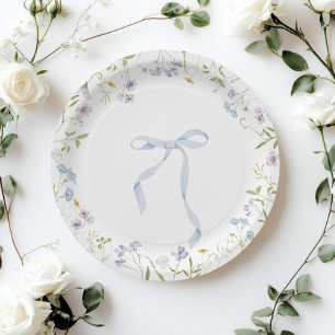 Blue Wildflower lint Bow baby shower Papieren Bordje