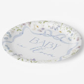Blue Wildflower lint Bow baby shower Papieren Bordje (Gekanteld)