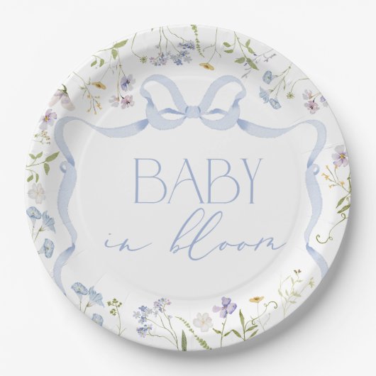 Blue Wildflower lint Bow baby shower Papieren Bordje (Voorkant)