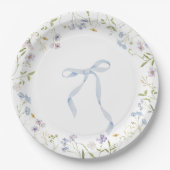 Blue Wildflower lint Bow baby shower Papieren Bordje (Voorkant)