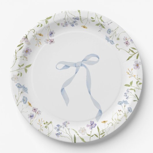 Blue Wildflower lint Bow baby shower Papieren Bordje (Voorkant)