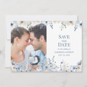 Blue Wildflower Meadow Bewaar de datum Fotokaart Kaart (Voorkant)