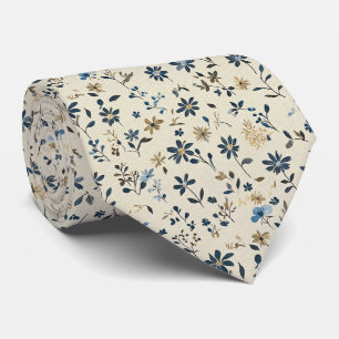 Blue Wildflower Meadow in Cream Wedding Stropdas
