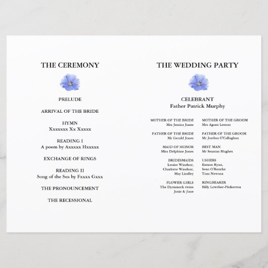 Blue Wildflower Meadow Wedding Programme (Achterkant)