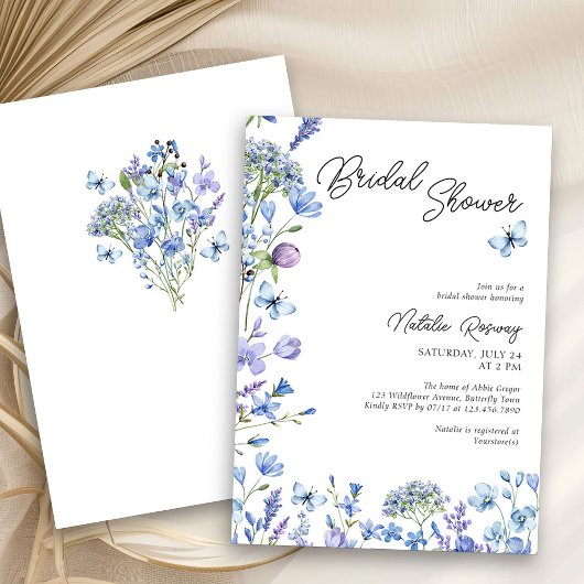 Blue Wildflower Modern Script Bloemen Vrijgezellen Kaart