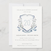 Blue Wildflower Monogram Crest Wedding Jubileum Kaart (Voorkant)