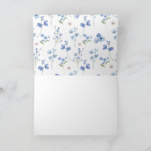 Blue Wildflower Parels & Prosecco Vrijgezellenfees Bedankkaart (Binnen)