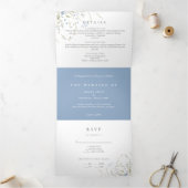 Blue Wildflower Periwinkle Wedding All In On Drieluik Uitnodiging (Binnen)