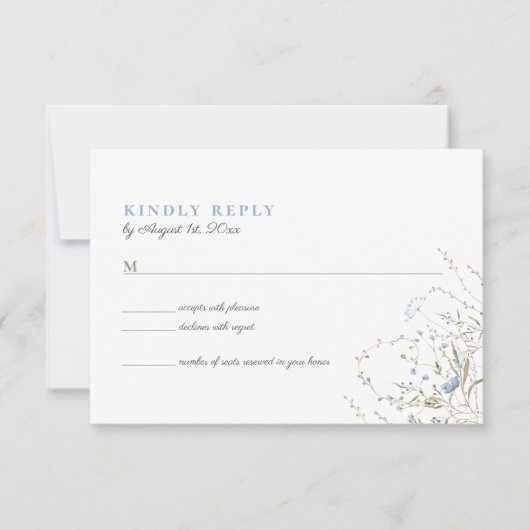 Blue Wildflower Periwinkle Wedding RSVP-kaart RSVP Kaartje (Voorkant)