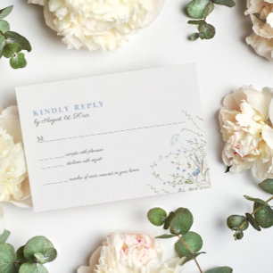 Blue Wildflower Periwinkle Wedding RSVP-kaart RSVP Kaartje