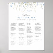 Blue Wildflower Periwinkle Wedding Seating Chart Poster (Voorkant)