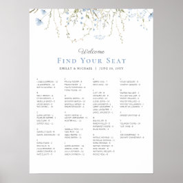Blue Wildflower Periwinkle Wedding Seating Chart Poster