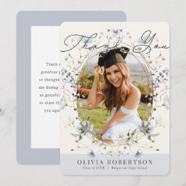 Blue Wildflower Photo Graduation Thank You Card Kaart