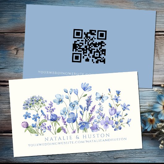 Blue Wildflower QR Code Bruidsjurk Shower Cadeau R Informatiekaartje