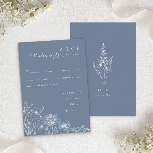 Blue Wildflower RSVP Card Periwinkle Wedding  Informatiekaartje