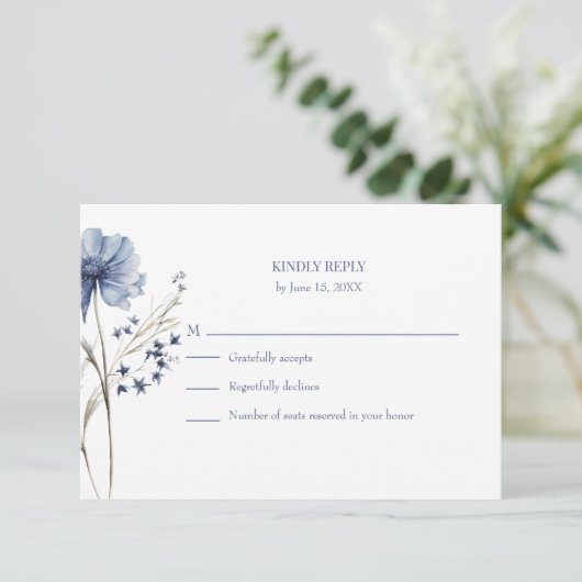 Blue Wildflower RSVP Card with Addressed Back (Staand voorkant)