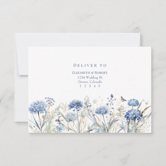 Blue Wildflower RSVP Card with Addressed Back (Achterkant)