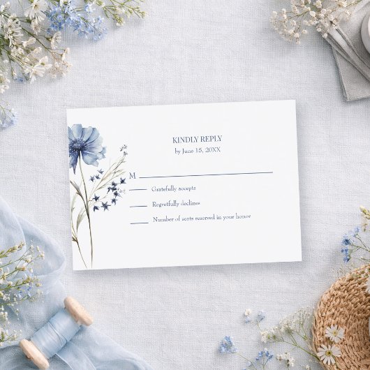 Blue Wildflower RSVP Card with Addressed Back Kaartje