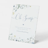 Blue Wildflower script rustieke bruiloft Oh Snap Reclamebord Met Voetstuk (Voorkant)