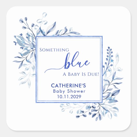 Blue Wildflower Something Blue Baby Shower Vierkante Sticker (Voorkant)
