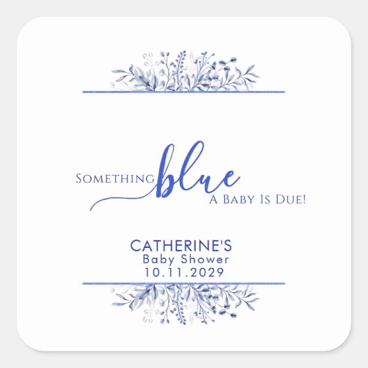 Blue Wildflower Something Blue Baby Shower Vierkante Sticker (Voorkant)