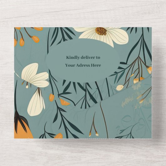 Blue Wildflower Tuin Meisje Baby shower All In One Uitnodiging (Achterkant)