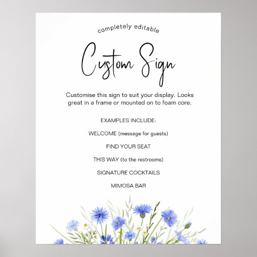 Blue Wildflower Universal Wedding Sign Sjabloon Poster (Voorkant)