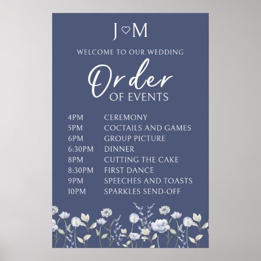 Blue wildflower volgorde van evenementen Bruiloft  Poster (Voorkant)