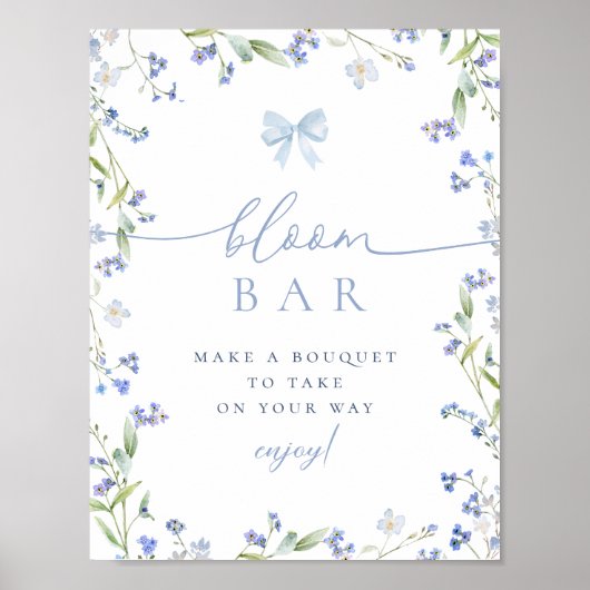 Blue Wildflower Vrijgezellenfeest Bouqet Bar Poster (Voorkant)