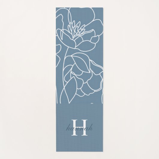 Blue Wildflower Watercolor Custom Monogram Name Yogamat (Voorkant)