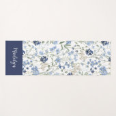 Blue Wildflower Watercolor Custom Name Yogamat (Voorkant (horizontaal))