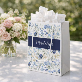 Blue Wildflower Watercolor Monogram Klein Cadeauzakje