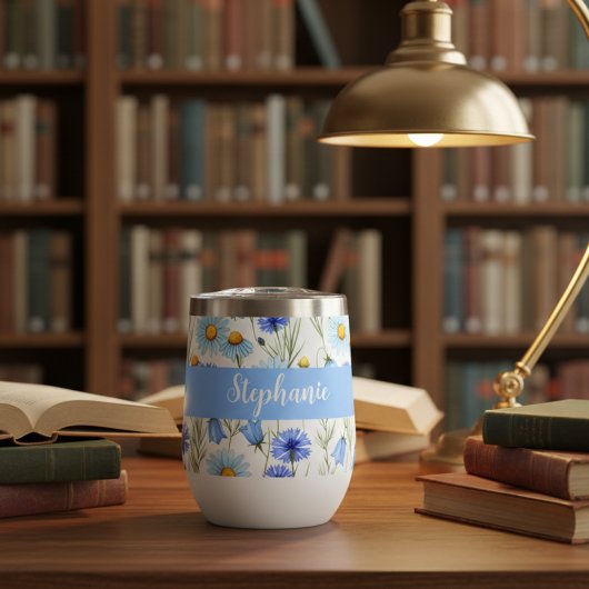 Blue Wildflower Watercolor Monogram Name