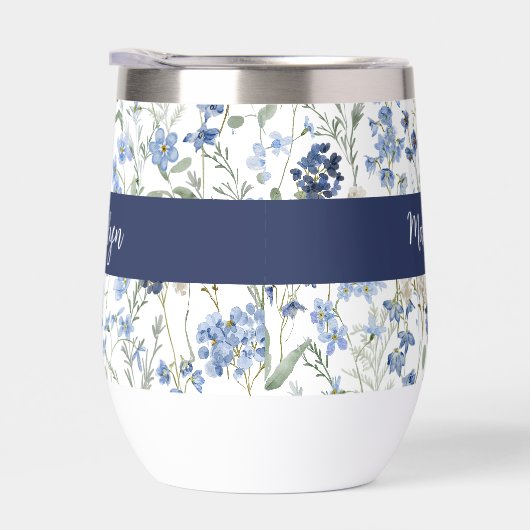 Blue Wildflower Watercolor Monogram Name (Rechts)