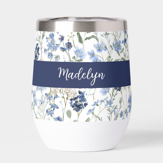 Blue Wildflower Watercolor Monogram Name (Achterkant)