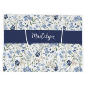 Blue Wildflower Watercolor Monogram Name Groot Cadeauzakje (Achterkant)