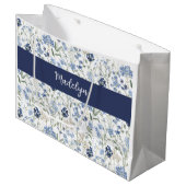 Blue Wildflower Watercolor Monogram Name Groot Cadeauzakje (Voorkant Gekanteld)