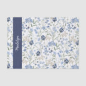 Blue Wildflower Watercolor Name Tissuepapier (Voorkant)