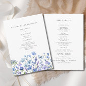 Blue Wildflower Waterverf Bloemen bruiloft Programmakaart