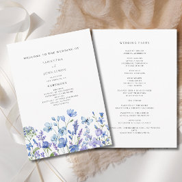 Blue Wildflower Waterverf Bloemen bruiloft Programmakaart
