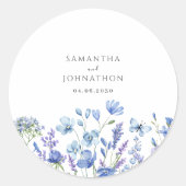 Blue Wildflower Waterverf bruiloft Ronde Sticker (Voorkant)