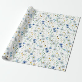 Blue Wildflower Waterverf Cadeaupapier