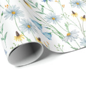 Blue Wildflower Waterverf Cadeaupapier (Rol Hoek)