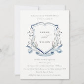 Blue Wildflower Waterverf Crest Rehearsal Dinner Kaart (Voorkant)